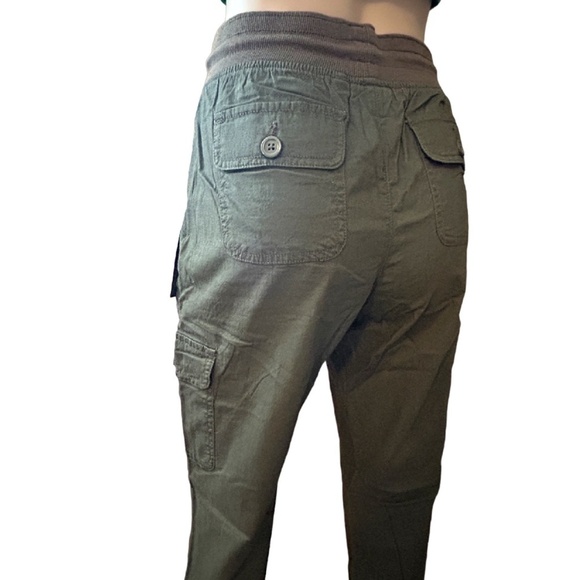 HARLOW Combat Cargo Jogger Pants Khaki Army Green Ribbed Waist Leg Cuffs Fitness - Picture 7 of 14
